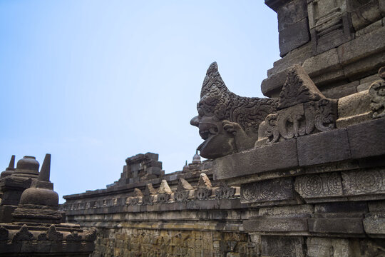 Low Angle Borobudur Stone Architecture Against Sky