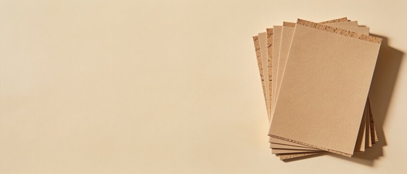 Stacked beige kraft paper envelopes on neutral background for minimalist branding