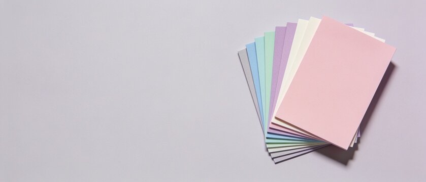 Stack of pastel-colored sticky notes or paper slips on flat surface