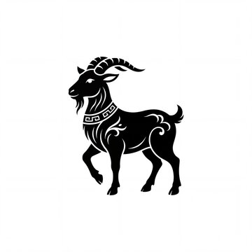 Ornamented Black Goat Silhouette with Ethnic Tribal Patterns