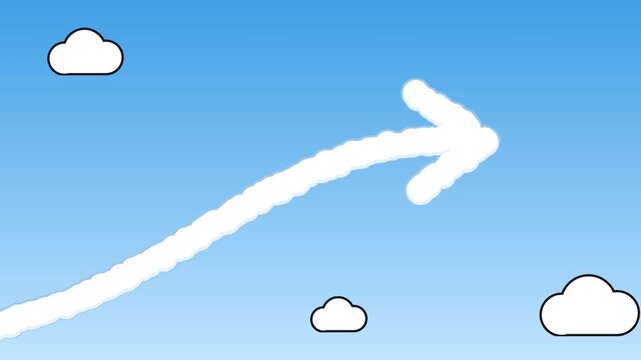 Cartoon Propeller Plane Drawing an Upward Arrow with Skywriting Smoke