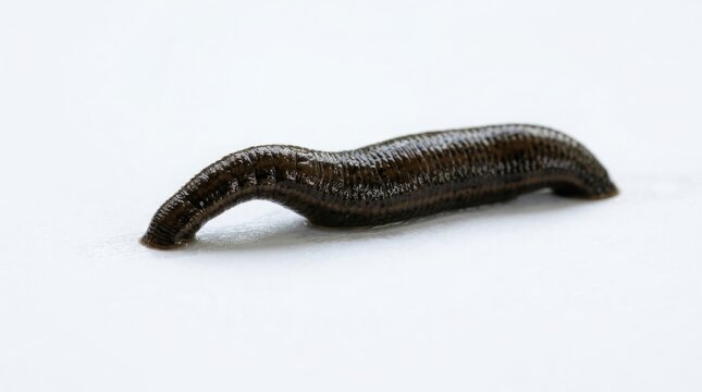 Common Medicinal Leech Crawling on Isolated White Background