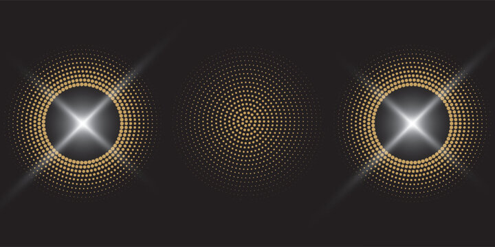 Gold Halftone round frame. Golden luxury Halftone circle logo. Dots emblem. eps 10