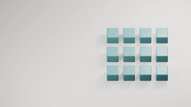 Teal Cubes Aligning into an Orderly Grid with Copy Space
