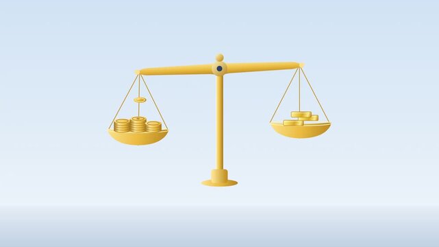 Balanced scales for justice and law concept on blue background.
