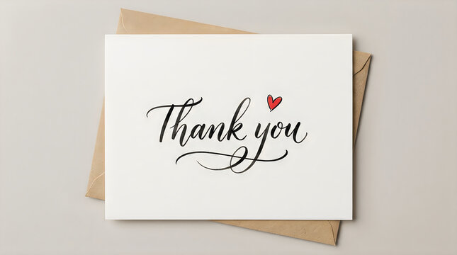 Beautiful elegant handwritten thank you card featuring a lovely delicate heart illustration on a clean crisp white background ideal for showing appreciation