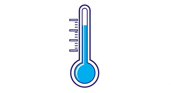 Flat vector illustration of a blue thermometer icon on white background