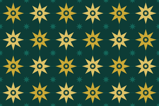 Original eight-pointed Islamic star lattice pattern in emerald and gold