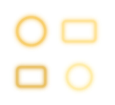 A quartet of soft yellow neon outlines, comprising circles and rounded rectangles, emanates a gentle glow on a white canvas.