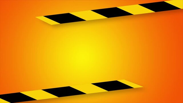 Bright yellow gradient background bordered on black stripes, warning frame. 4K animation.