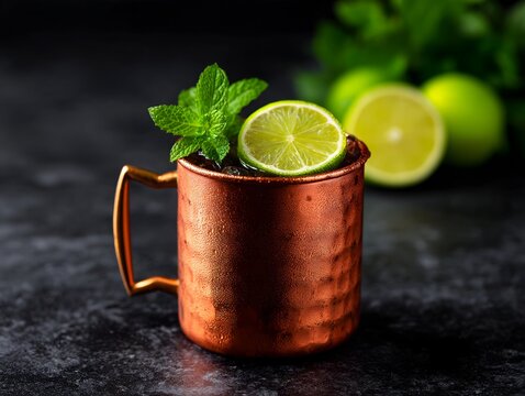 Dry January mocktails copper mug mule with halved limes on slate