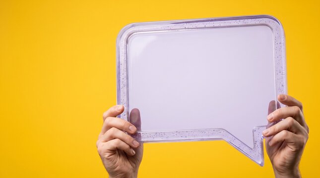 A vibrant and eye catching image showcases a person holding a blank speech bubble presenting a unique opportunity for creative expression and communication ideal for