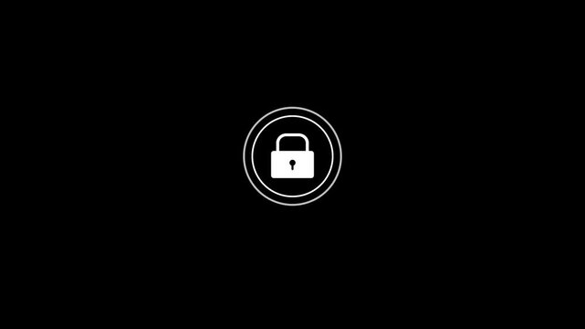minimal security lock icon bounce animation with circular trim path reveal rotation locking motion and expanding ripple wave effect on dark background.