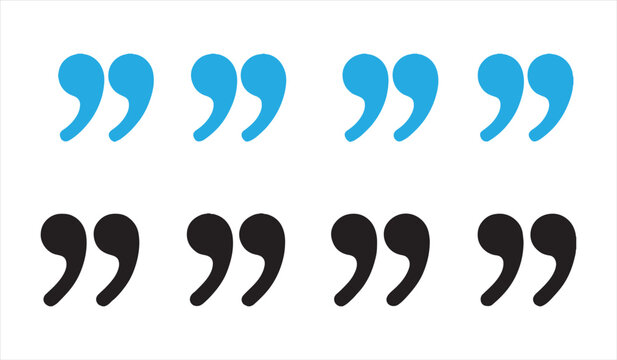 Black quotation mark icons set with opening and closing quote symbols, punctuation marks for typography and text design vector illustration