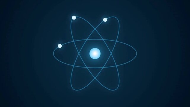 Blue Atom Electrons Orbiting Nucleus Loop Animation.