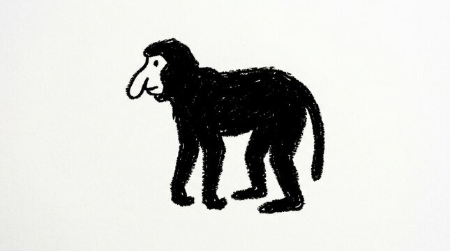 Stylized black monkey illustration on a white background.