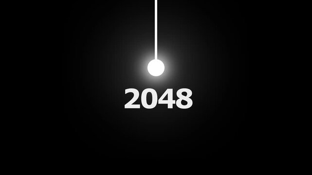 Minimalist pendulum animation with 2048 text overlay for modern motion and digital backgrounds