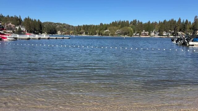 Scenic View of Lake Arrowhead from the Beach on a Sunny Day in Southern California