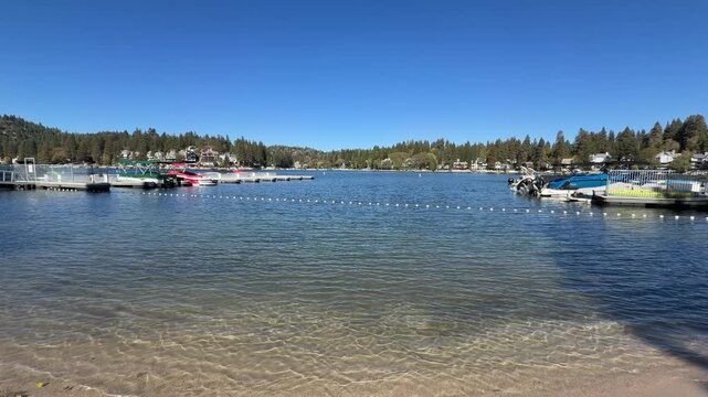 Scenic View of Lake Arrowhead from the Beach on a Sunny Day in Southern California