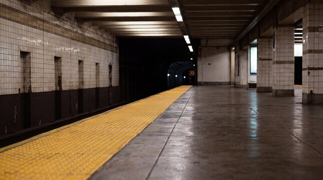 This World Braille Day accessibility campaign shows empty subway platform tactile paving in the city, raising awareness of inclusive care.