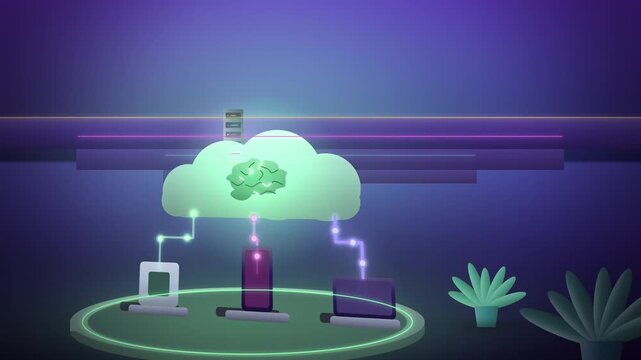 Purple AI cloud computing angle view AI brain endless loop