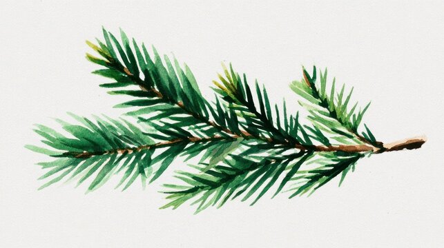 Pine branch watercolor isolated illustration with green needles and holiday vibe
