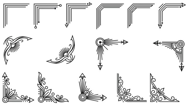 Clean linear corner borders with arrowheads and swirl ornaments create professional frames for certificates.