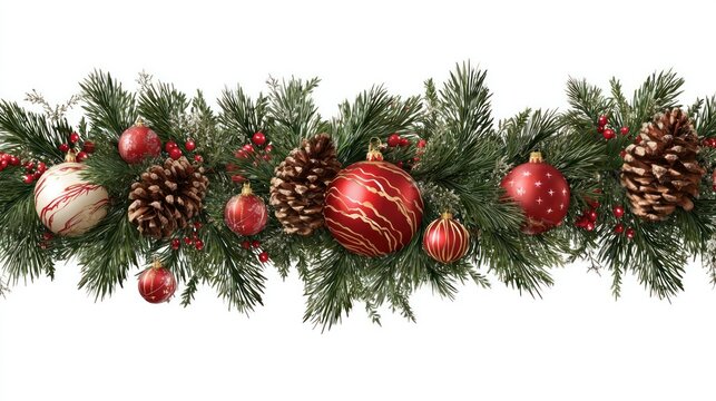 PNG Christmas garland with pinecones and ornaments transparent background