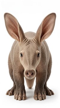 Front Facing Aardvark Isolated on White Background with Symmetrical Composition