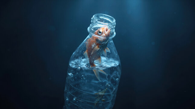 Goldfish Trapped Inside Plastic Water Bottle Underwater Pollution