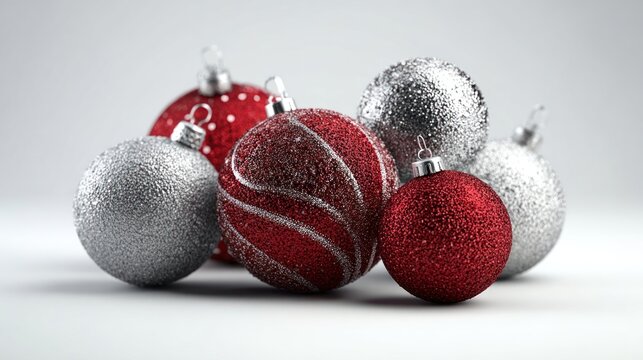 Red and silver Christmas baubles isolated 3D rendering
