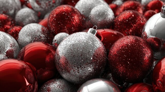 Red and silver Christmas baubles isolated 3D rendering