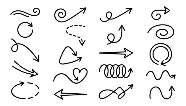Collection of hand drawn arrows and doodle elements for design projects and creative sketches