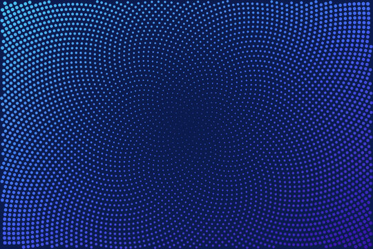 Abstract spiral sunflower halftone dot pattern in royal blue gradient, vector background with copy space
