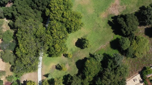 Aerial view of a green golf course in Pasadena California