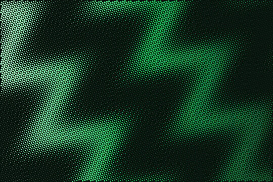 Abstract wave halftone dot pattern in green on dark, vector background with copy space
