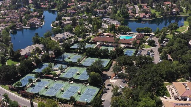 Aerial view of botanical gardens and buildings in San Marino