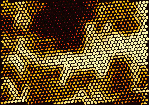 Abstract organic morphing halftone dot pattern in fiery red and orange, vector background with copy space