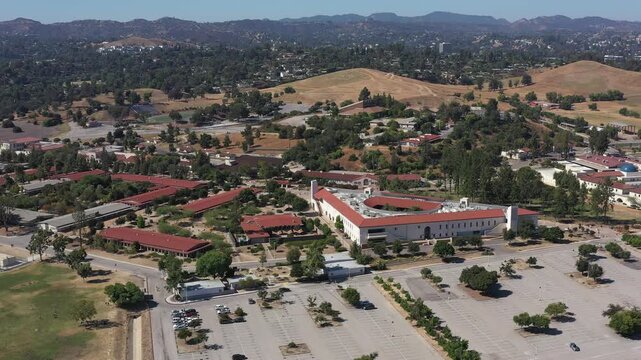 Aerial view of college buildings and grounds in Woodland Hills