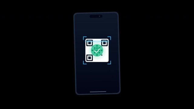 Smartphone QR Code Payment Scanner and Verification Alpha Channel Animation.