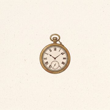 Vintage Pocket Watch Minimalist Illustration on Cream Paper