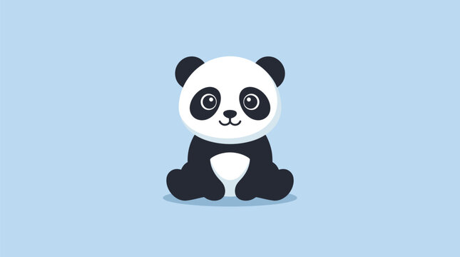 Cute panda sitting on light blue background flat vector illustration design