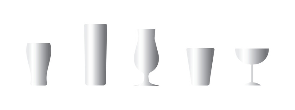 Empty Bar Glassware Icons Set with Different Glass Shapes Isolated