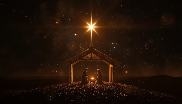 Christmas nativity star golden glow night bethlehem scene background