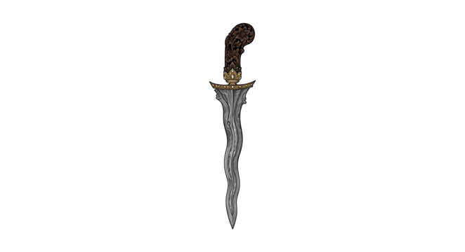 Traditional Indonesian kris dagger with carved wooden handle