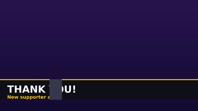Thank you text overlay with new supporter animation on dark purple background for social media video content