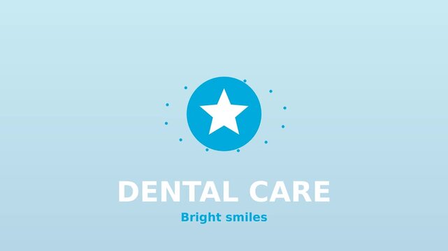 Dental care bright smiles logo animation with white star icon on blue background for medical clinic branding
