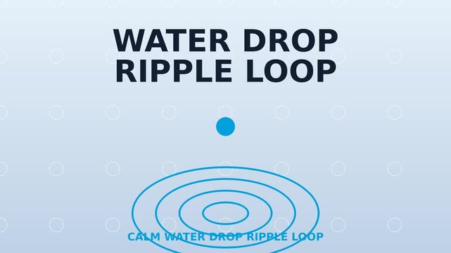 Water drop ripple loop animation with blue circles and text on a light blue gradient background surface