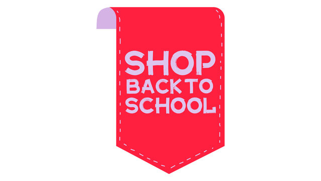 Red shop back to school banner tag isolated on transparent background for sales