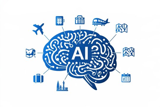 Artificial intelligence brain travel icons technology innovation concept